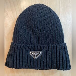Prada Black Knit Beanie with Logo